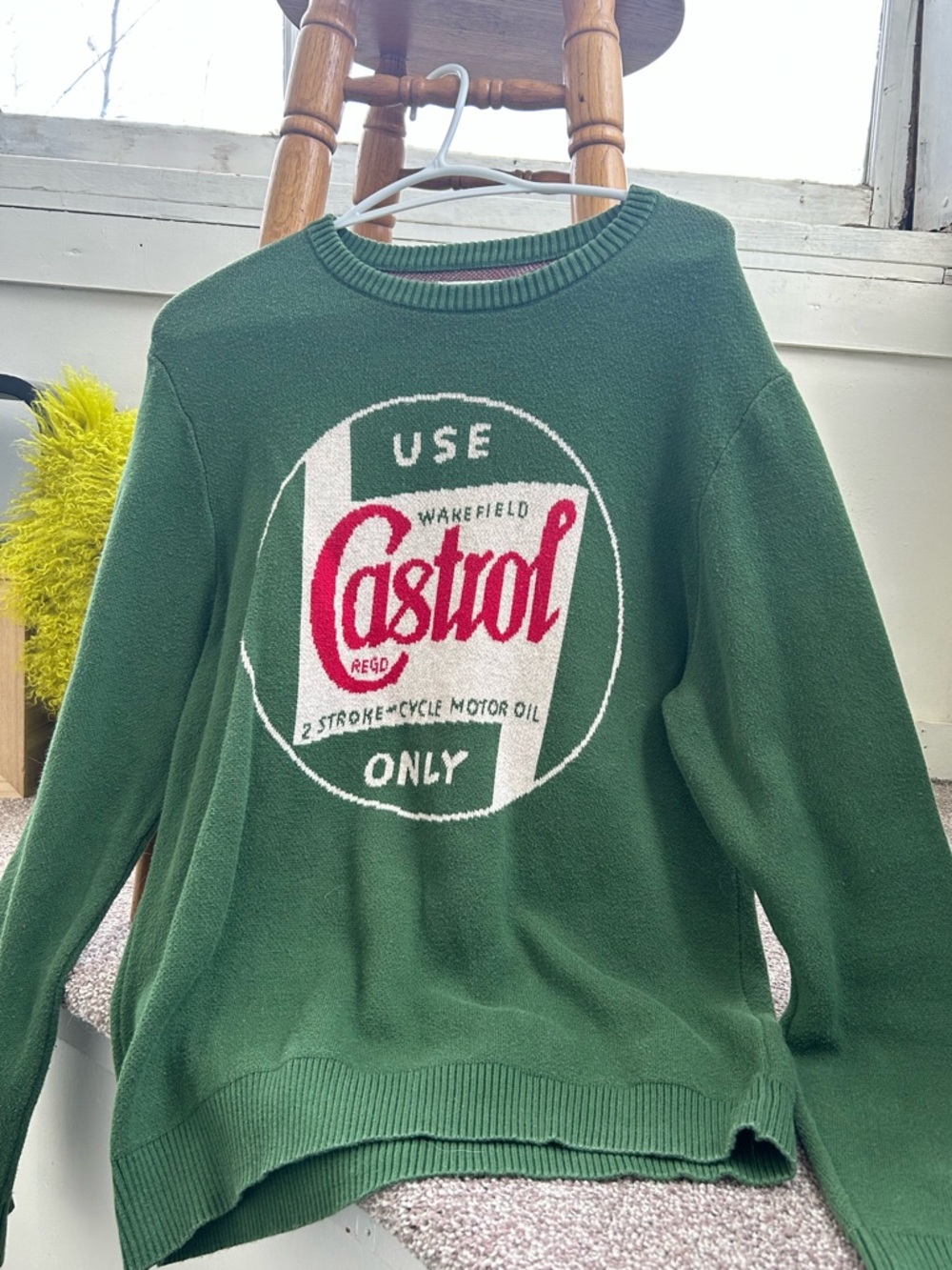 Lucky Brand Forest Green Crewneck with Retro Castrol Logo